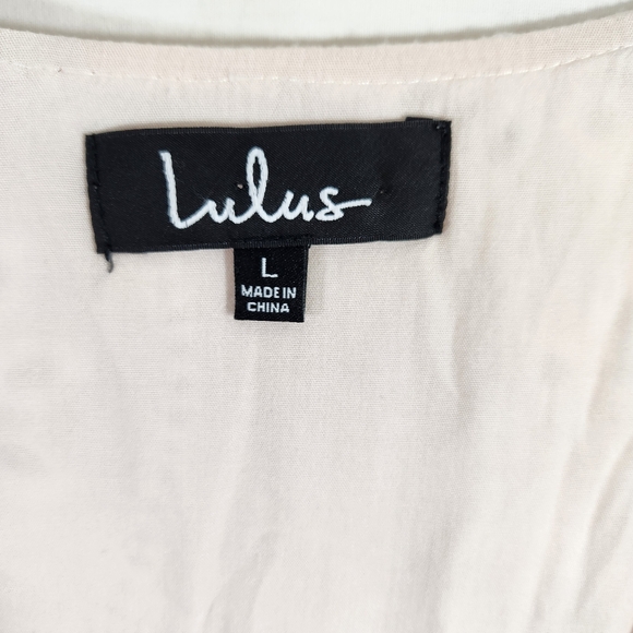 lulus eyelet lace wms lined mini dress 3/4 slv sz L ivory white aline boho hippy - Picture 2 of 11